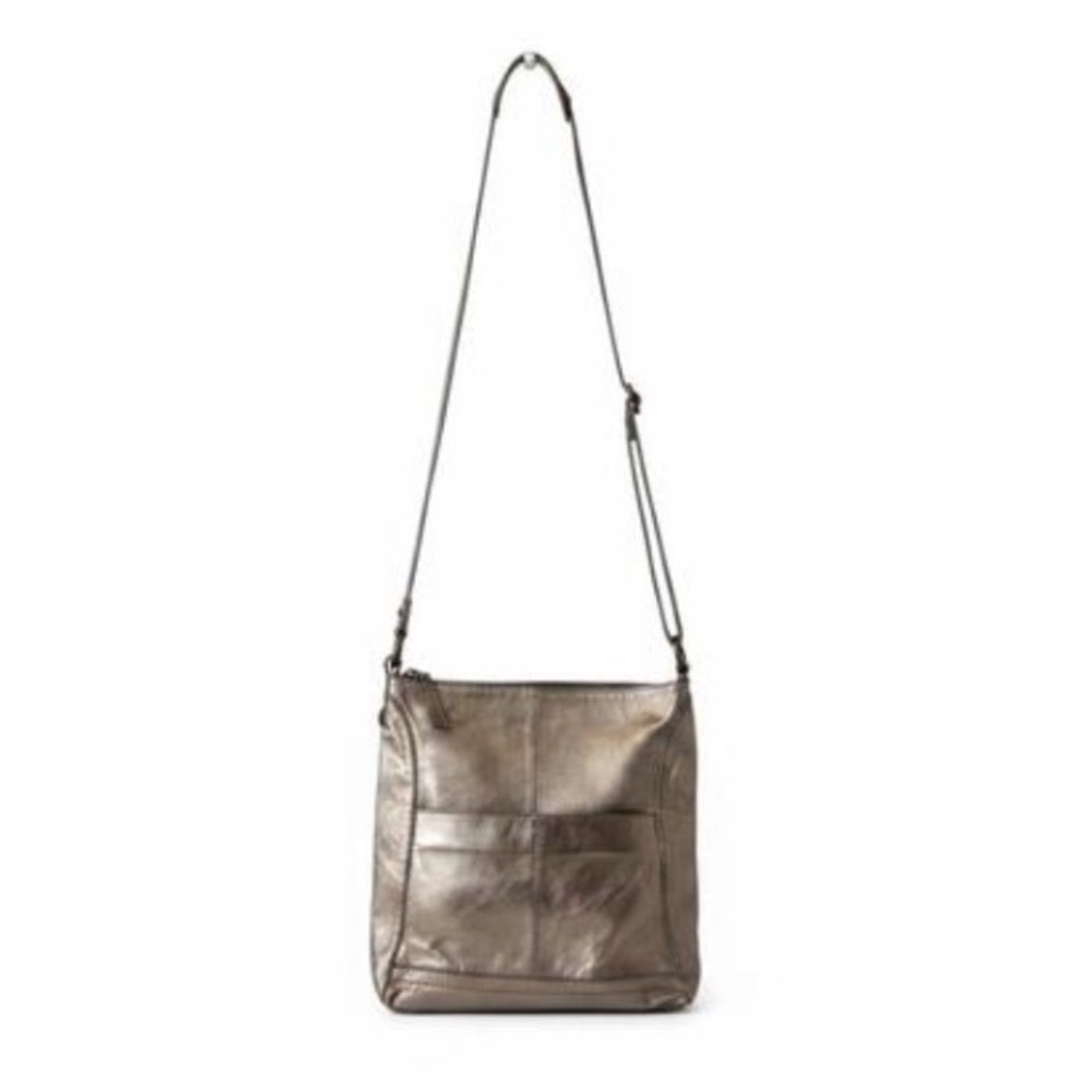 The Sak Vintage Y2K Bronze Metallic Pewter Leather Crossbody Messenger Bag